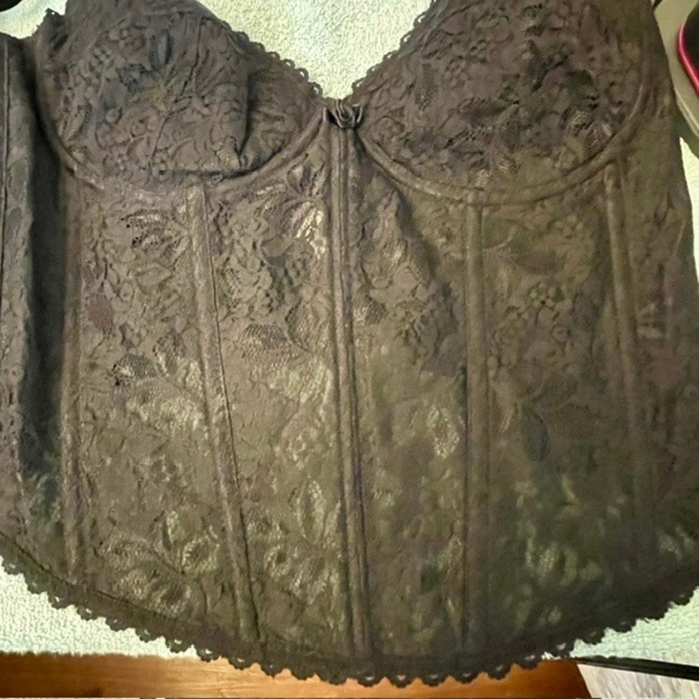 Vintage 90s Fredericks of Hollywood Sheer Black Lace Corset Bustier Goth Top 38D - Picture 6 of 9
